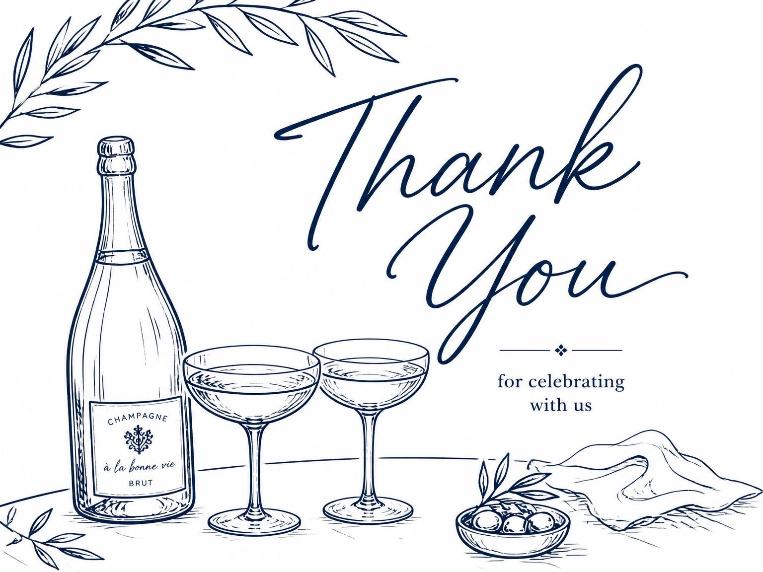 The matching thank-you card for the Navy Ink Champagne 33rd Birthday Dinner invitation