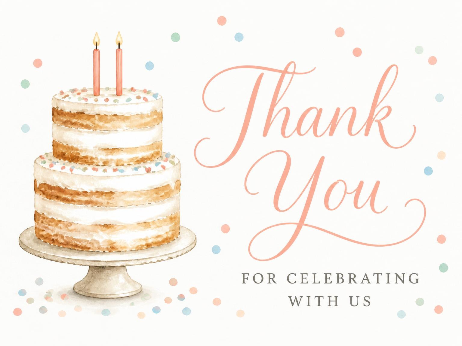 The matching thank-you card for the Watercolor Tiered Cake 2nd Birthday Invite invitation
