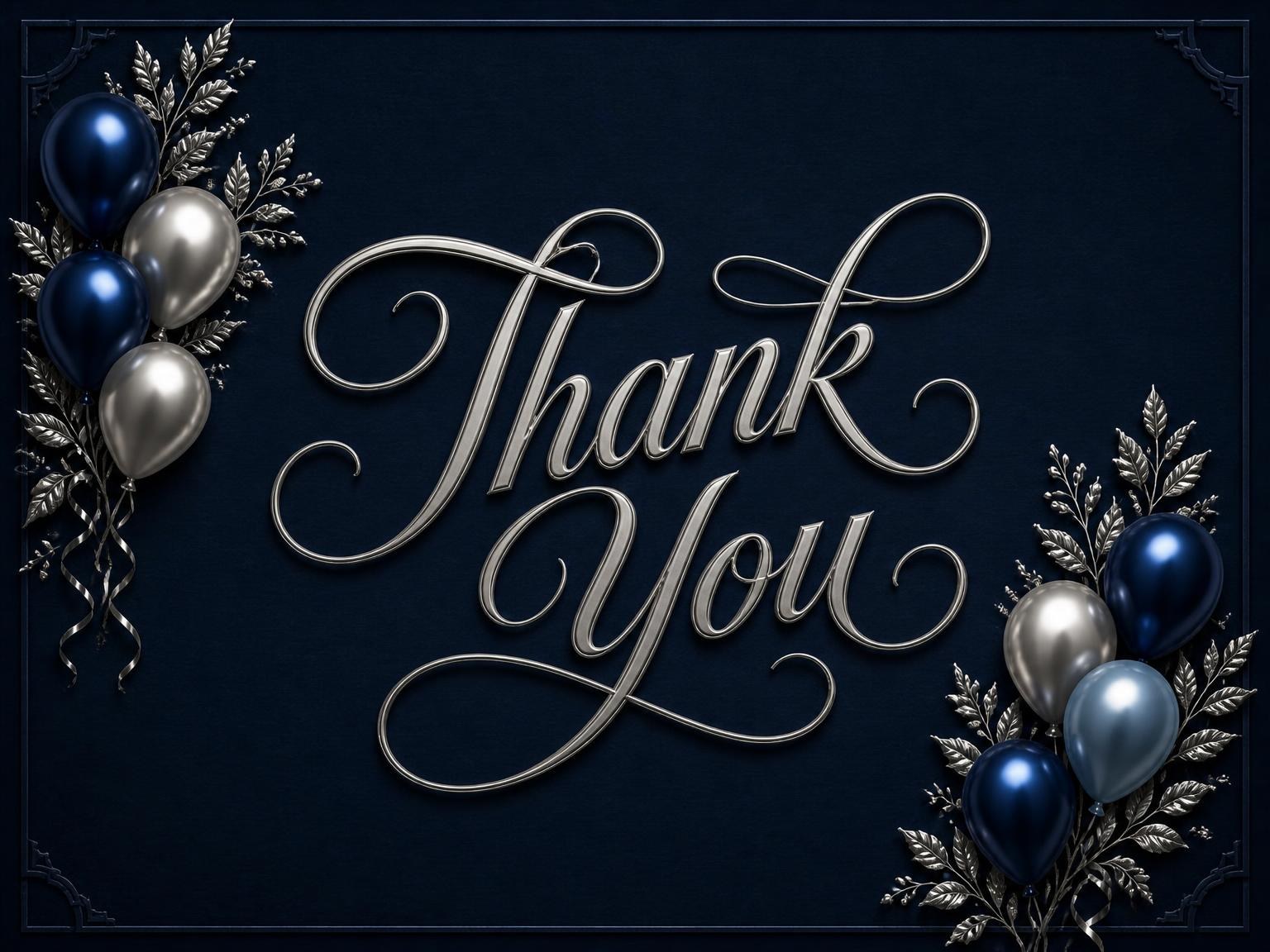 The matching thank-you card for the Navy and Silver 60th Birthday Invitation invitation