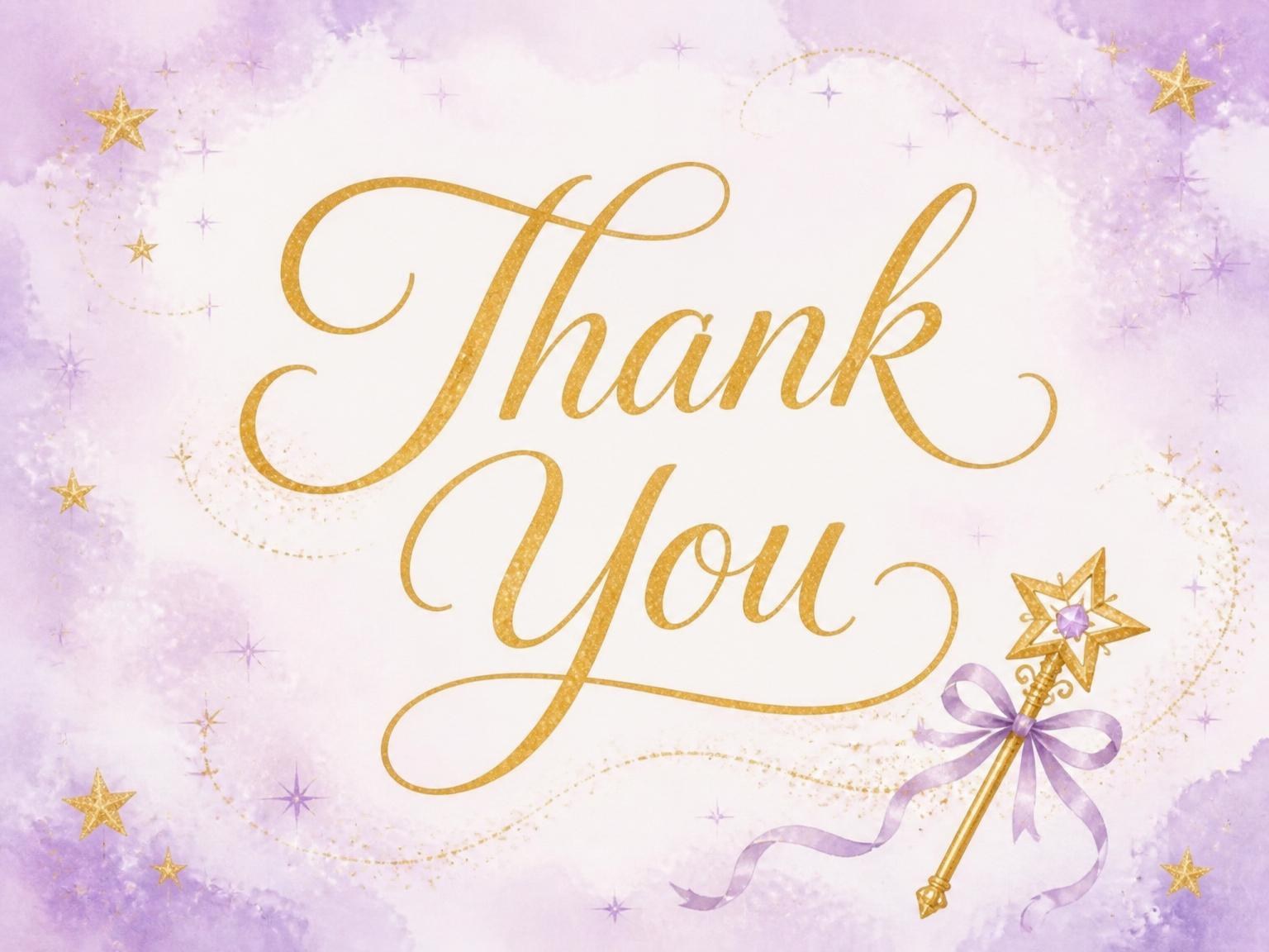 The matching thank-you card for the Lavender Watercolor Princess 5th Birthday invitation