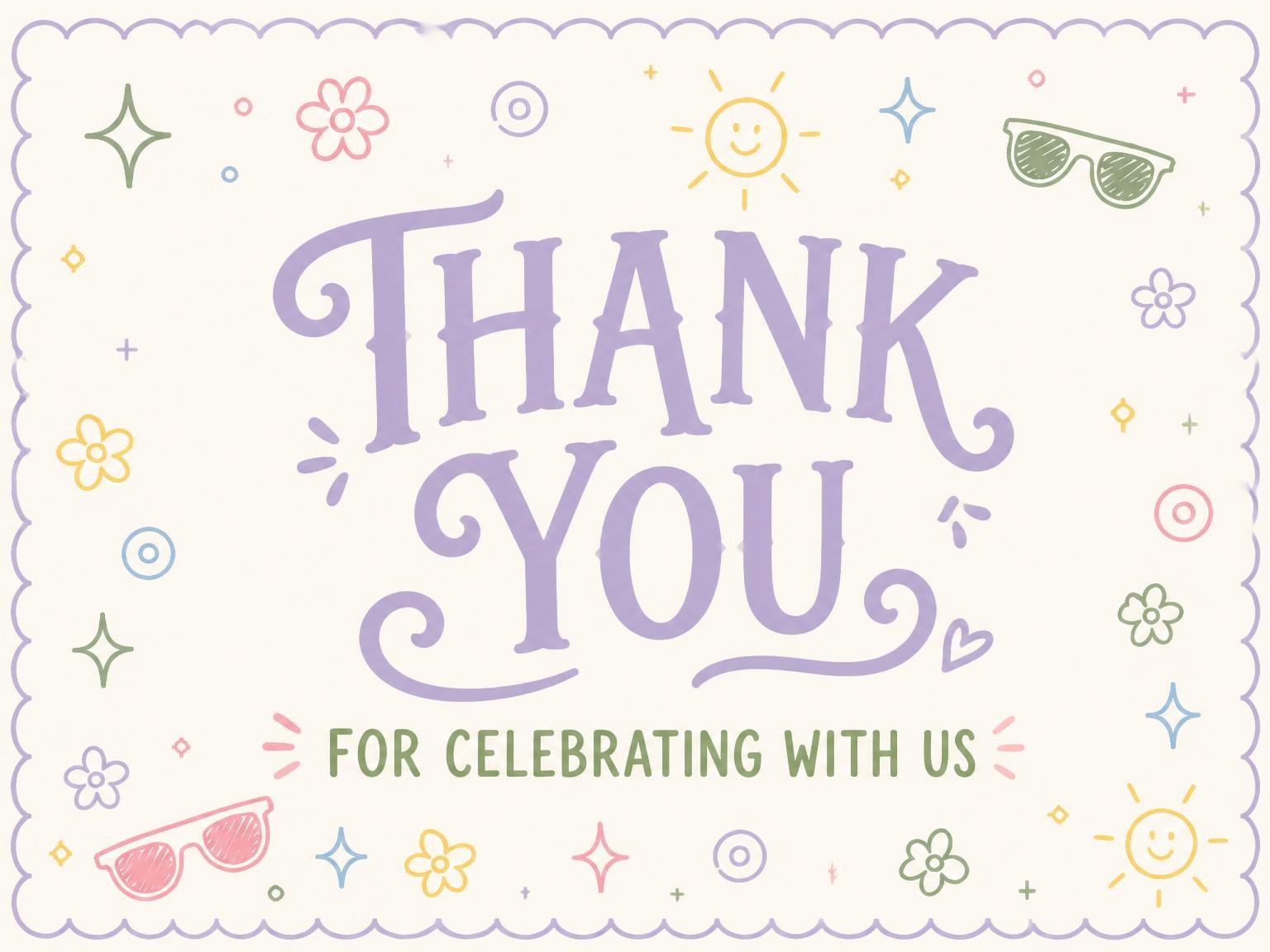 The matching thank-you card for the Doodle Motif Pastel 5th Birthday invitation