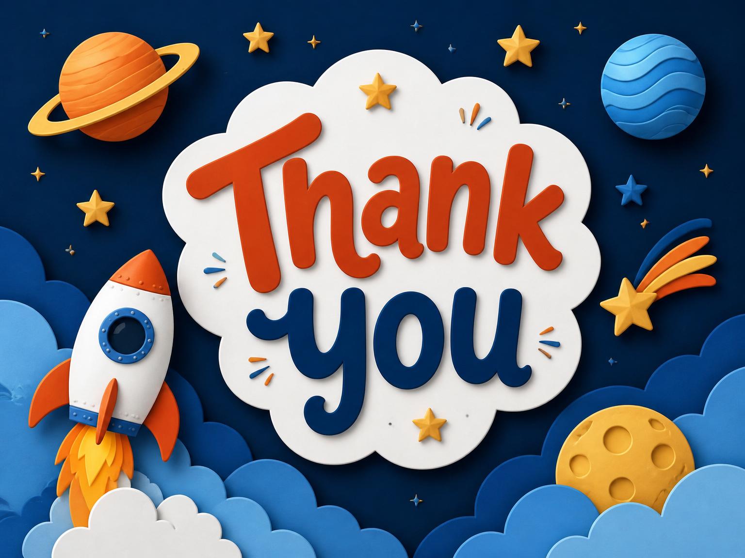 The matching thank-you card for the Dino Astronaut Rocket Ship 5th Birthday invitation