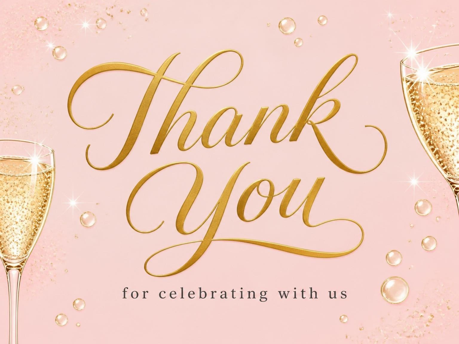 The matching thank-you card for the Gold Champagne 21st Birthday invitation