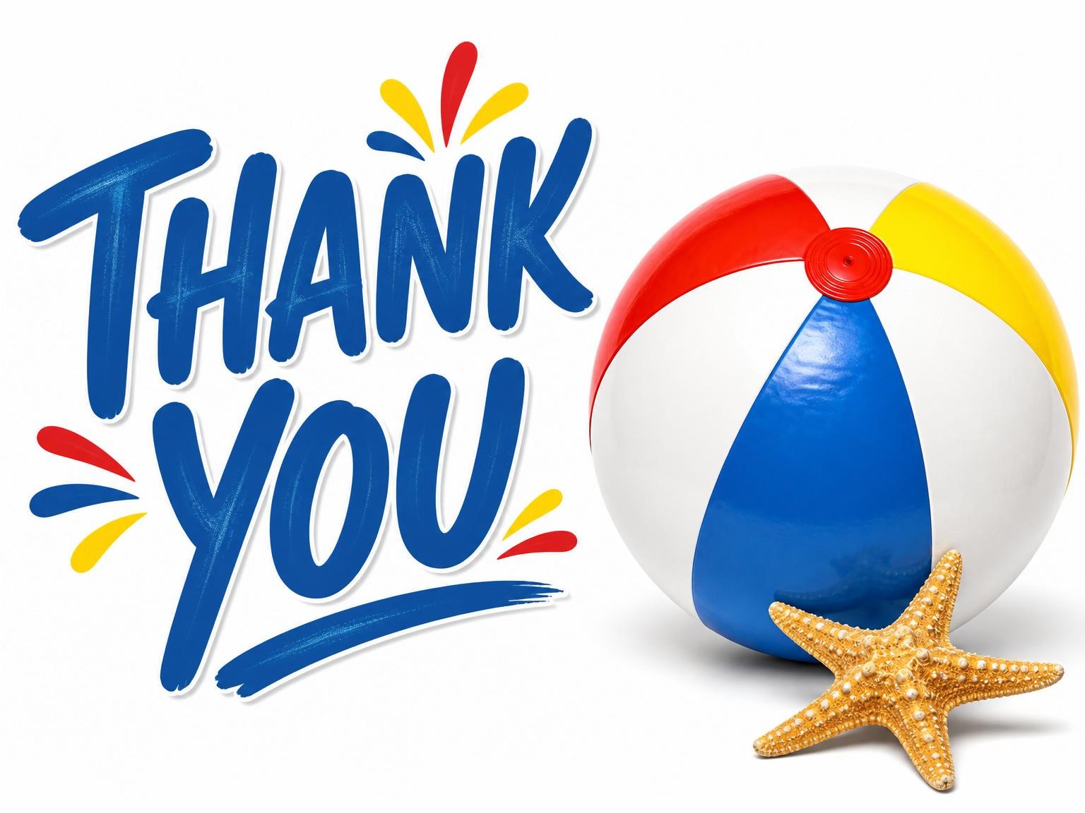 The matching thank-you card for the Beach Ball Beach Party Invitation invitation