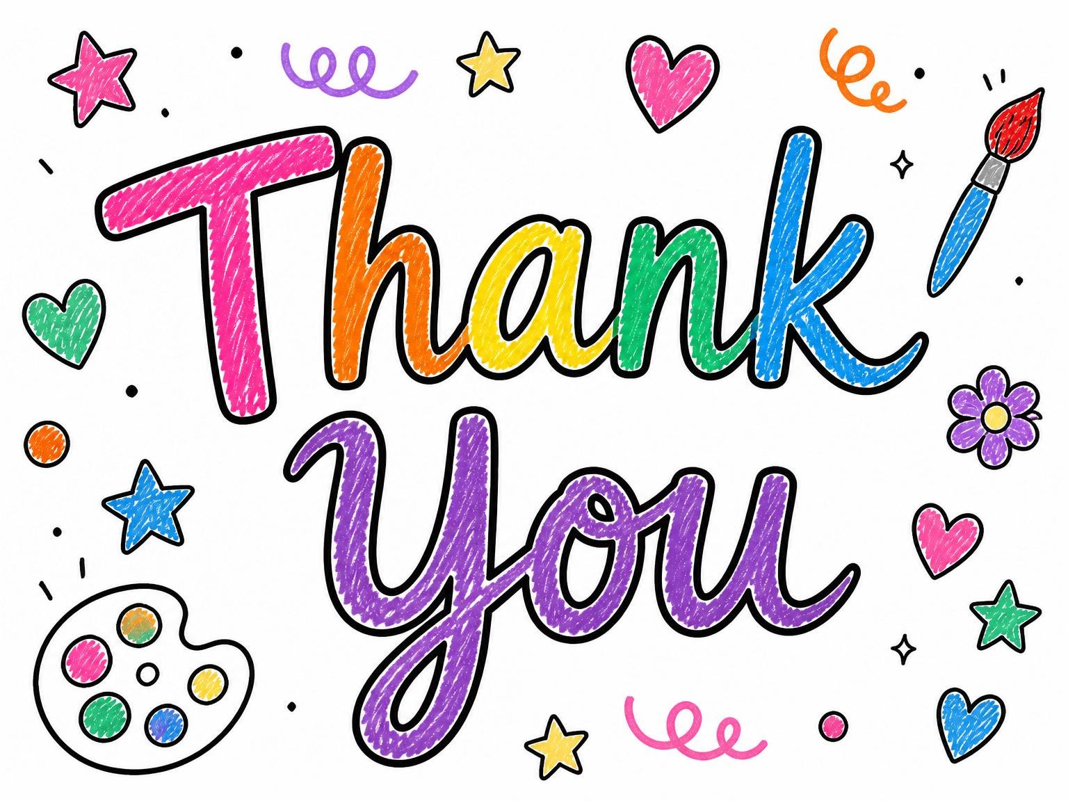 The matching thank-you card for the Crayon Doodle Art 7th Birthday invitation