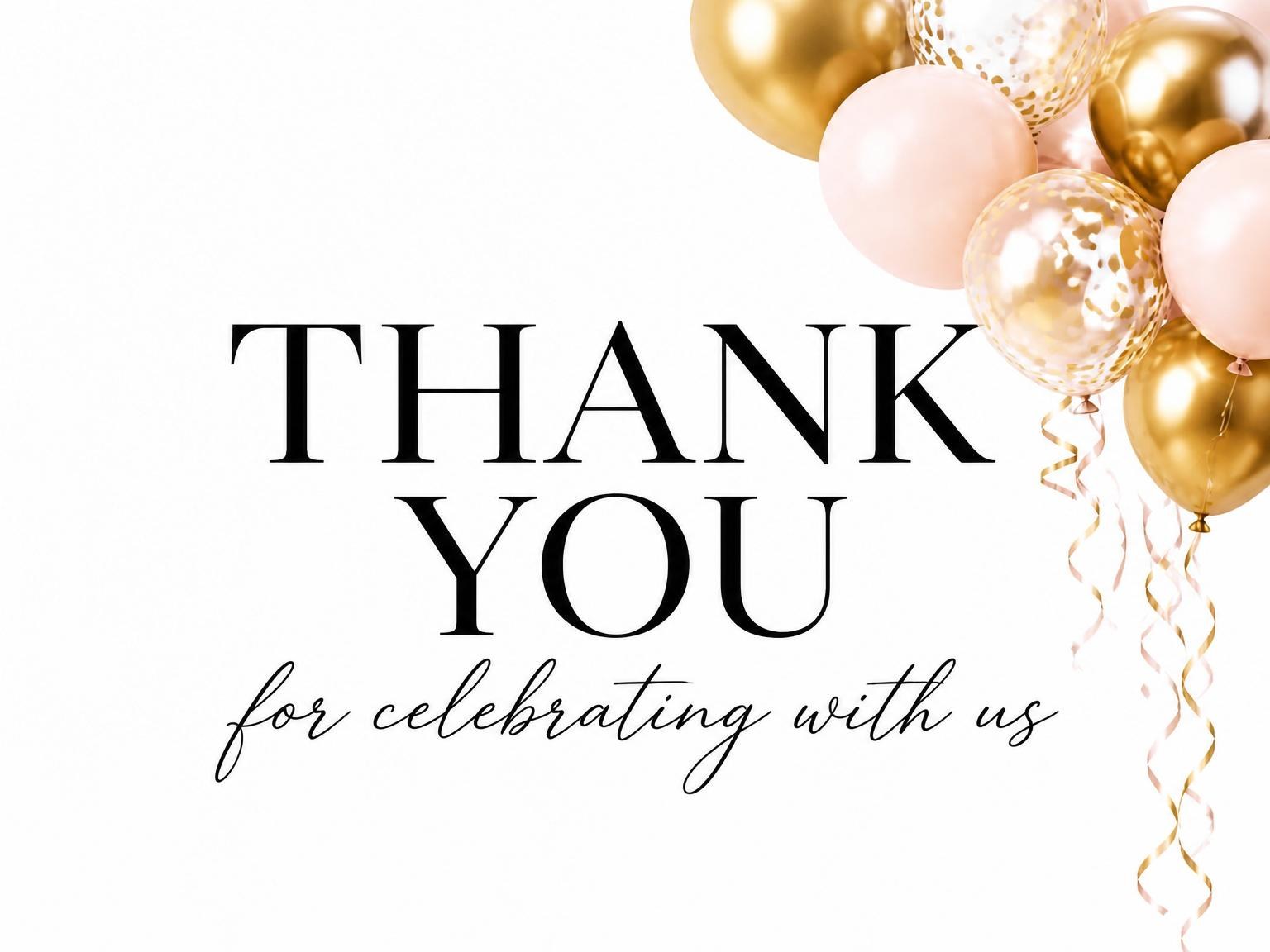 The matching thank-you card for the Metallic Gold Balloon 60th Birthday invitation