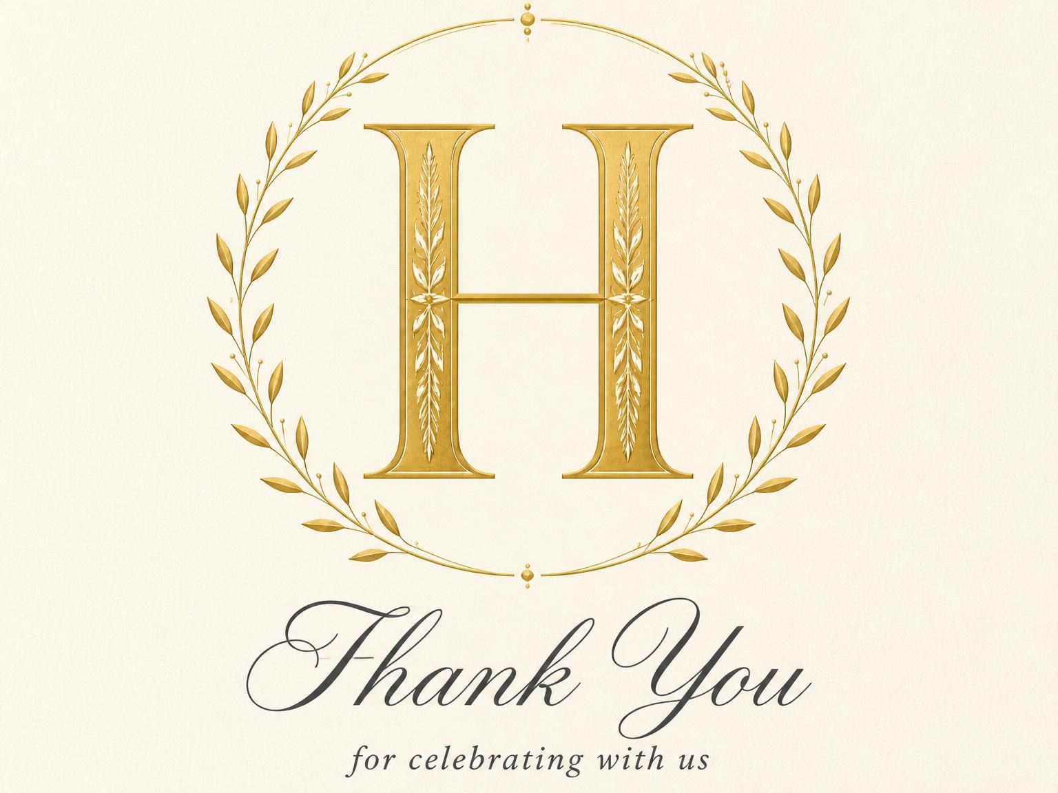 The matching thank-you card for the Gold Laurel Initial 80th Birthday invitation