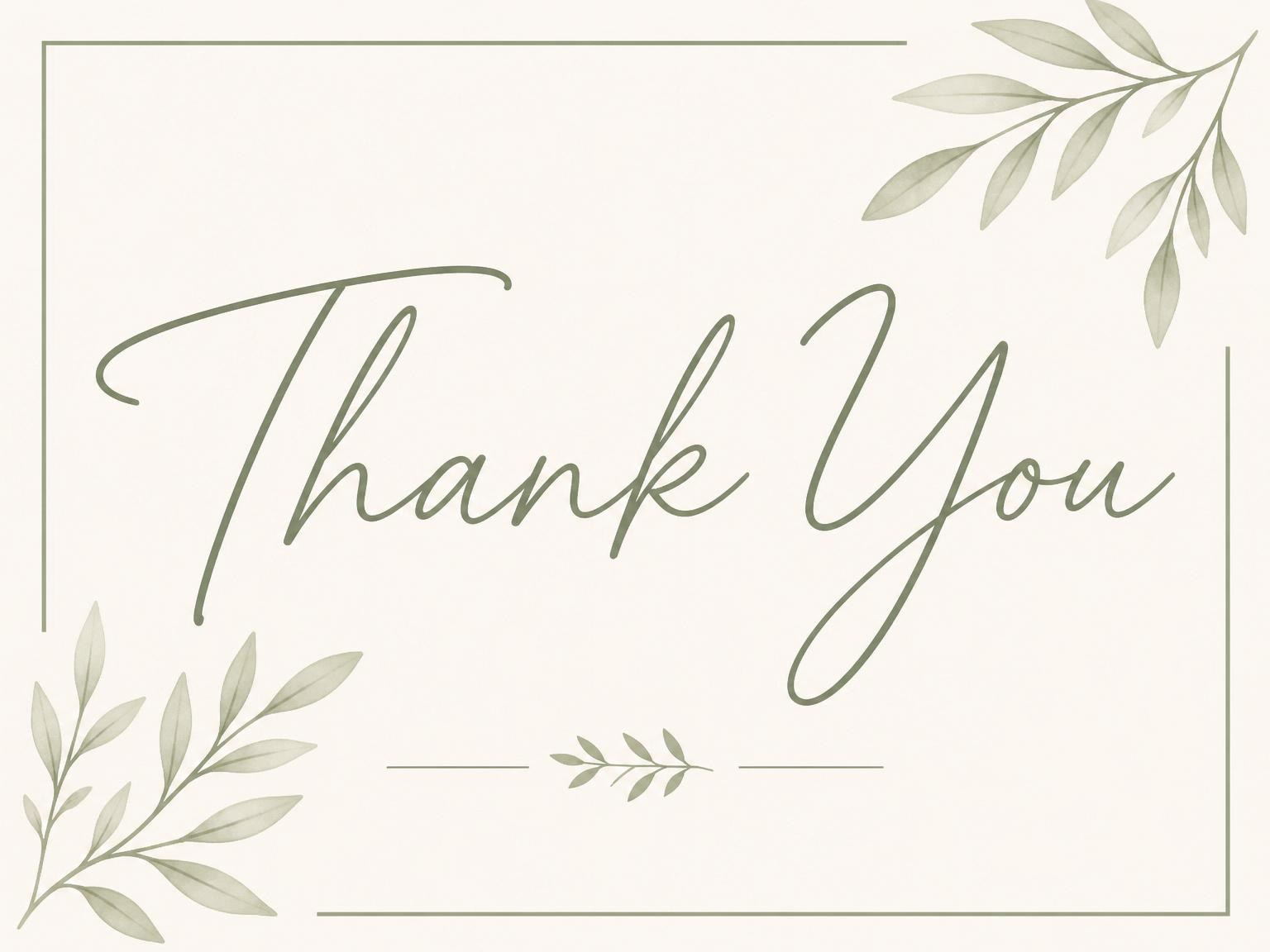 The matching thank-you card for the Sage Green Minimalist 65th Birthday invitation