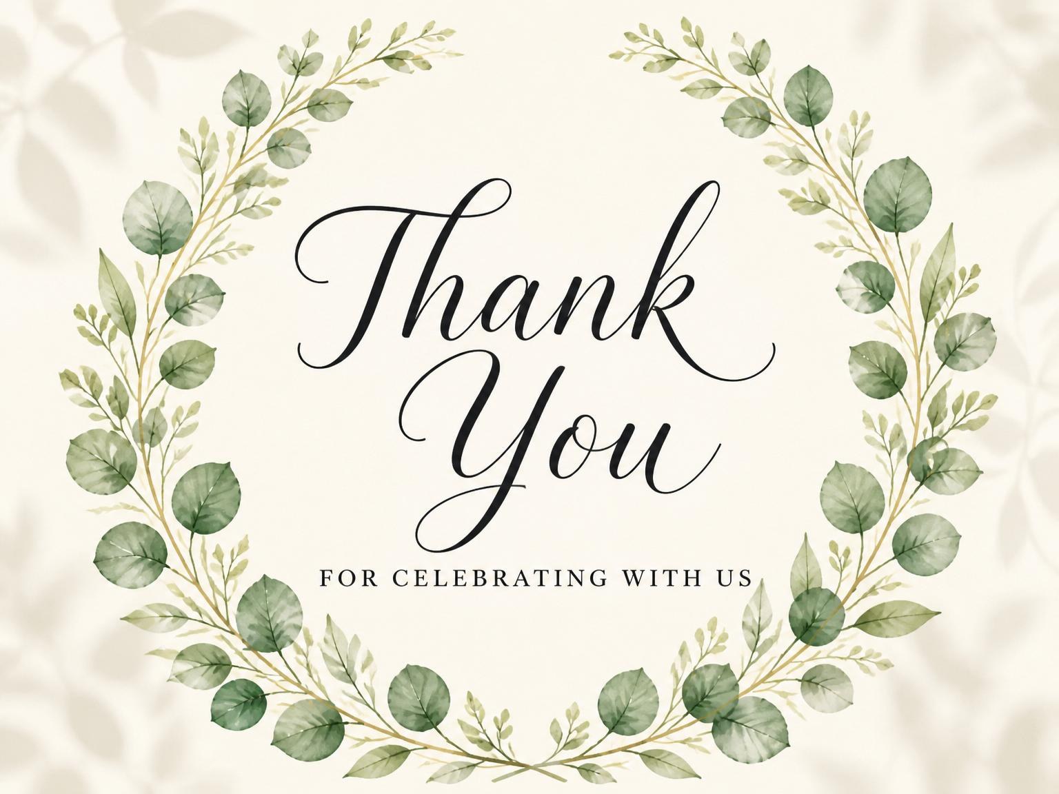 The matching thank-you card for the Watercolor Eucalyptus Wreath Bridal Shower invitation