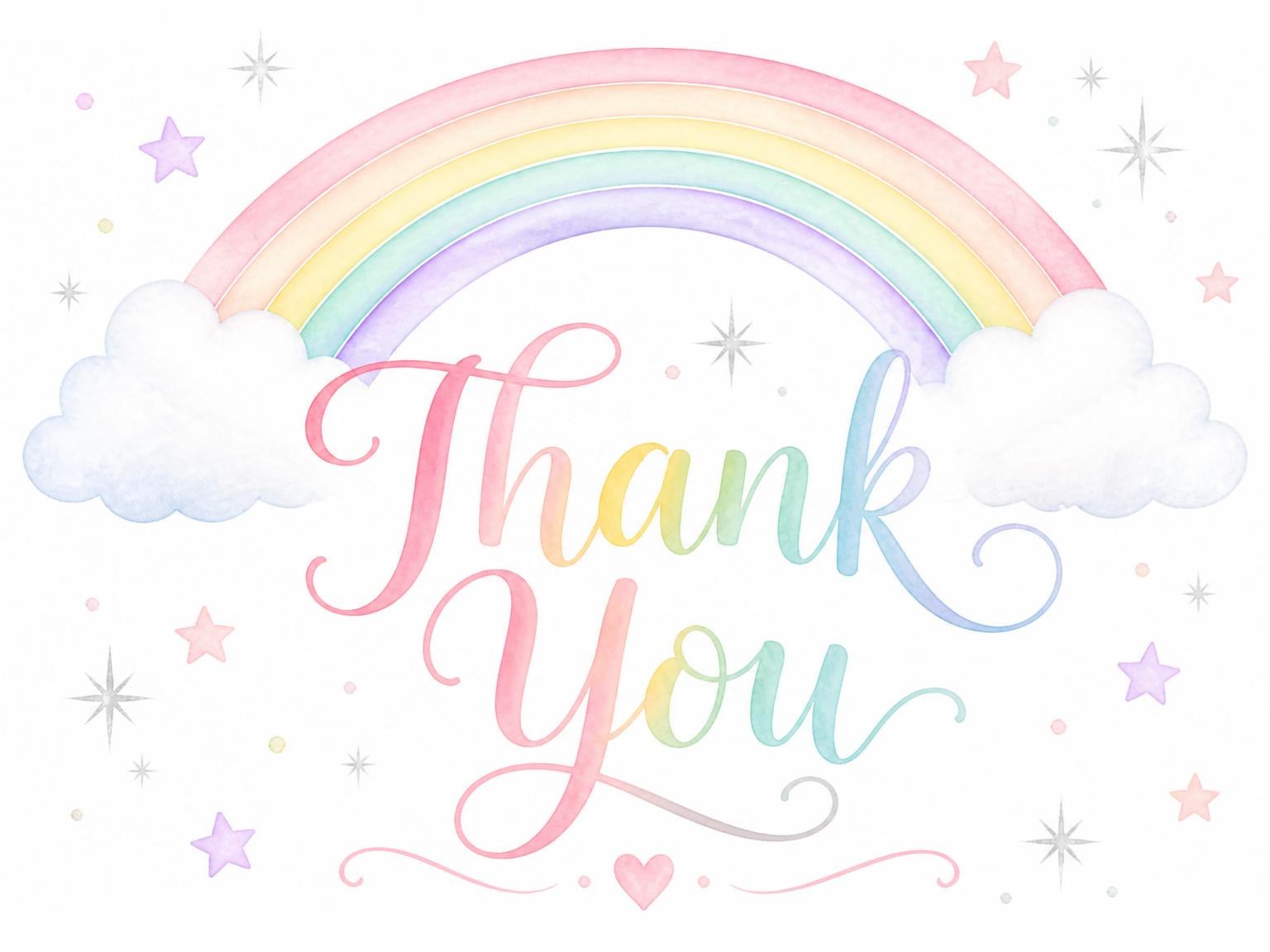 The matching thank-you card for the Watercolor Rainbow 10th Birthday Invitation invitation