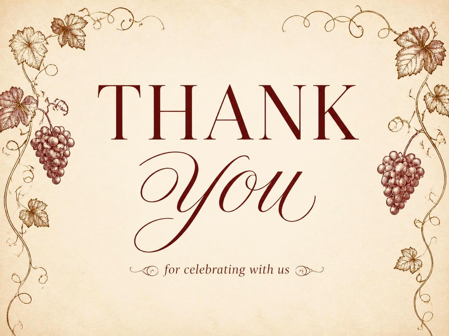 The matching thank-you card for the Vineyard Retirement Toast invitation