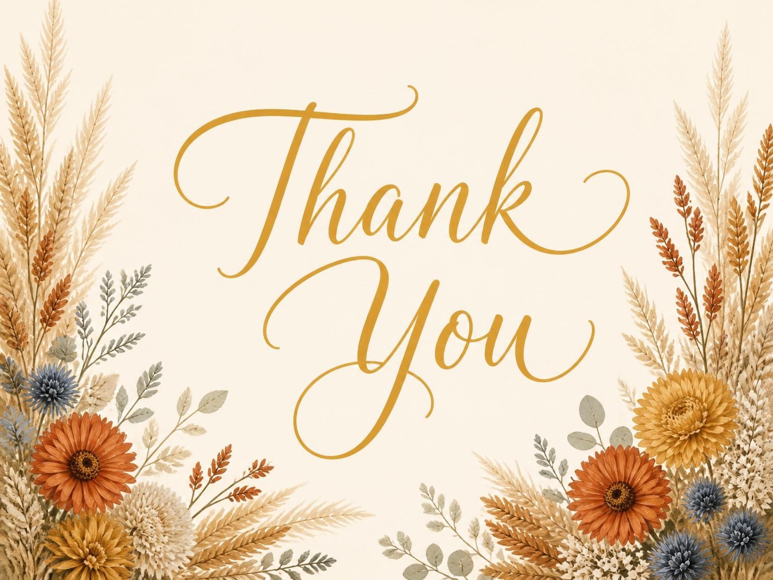The matching thank-you card for the Dried Floral Pampas Bridal Shower invitation