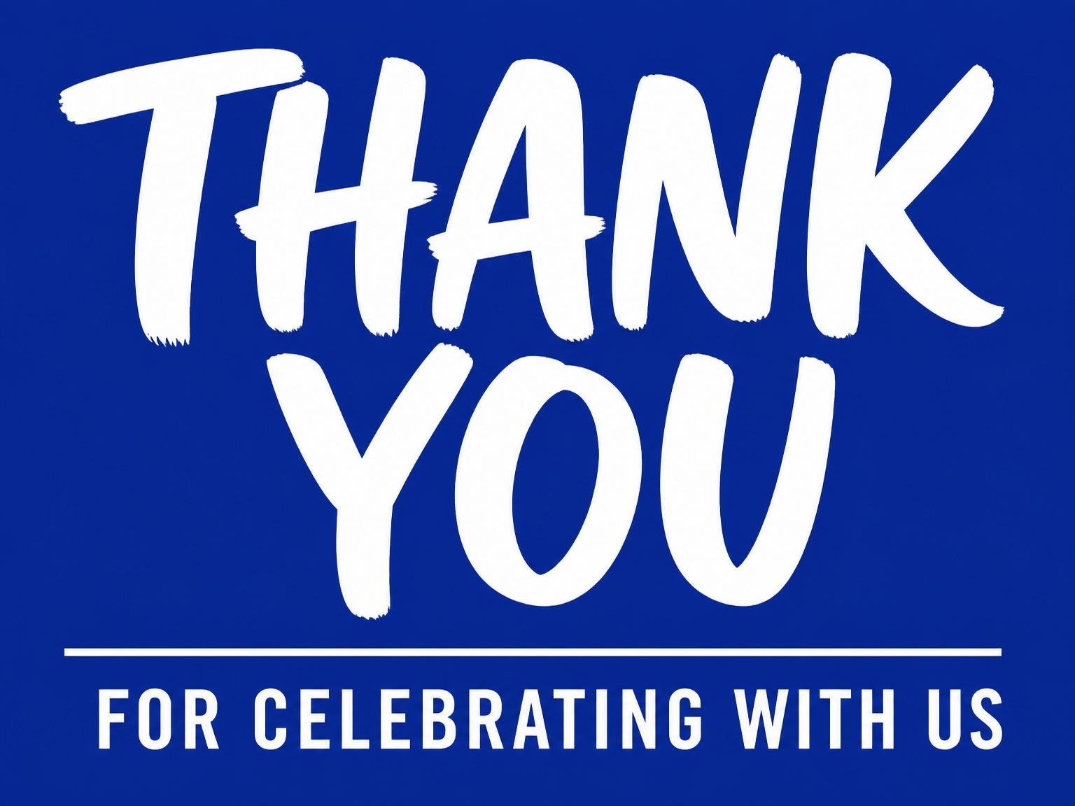 The matching thank-you card for the Bold Blue Typography Milestone Birthday invitation