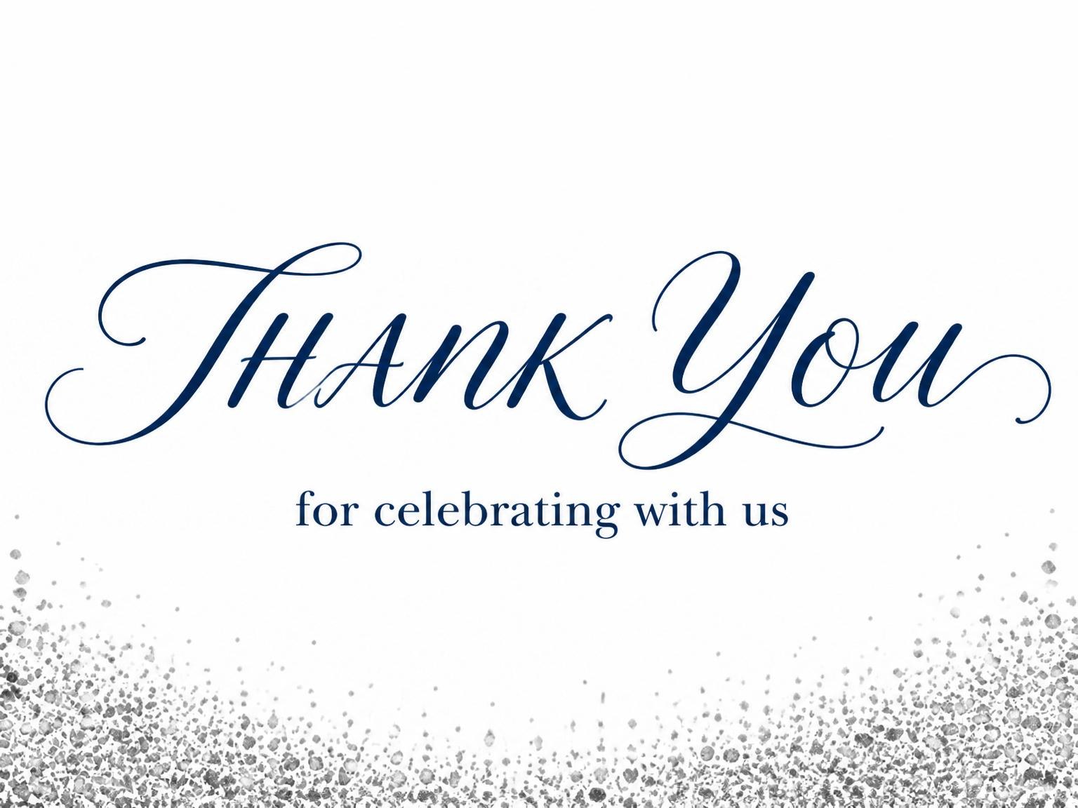The matching thank-you card for the Silver Metallic Navy 21st Birthday invitation