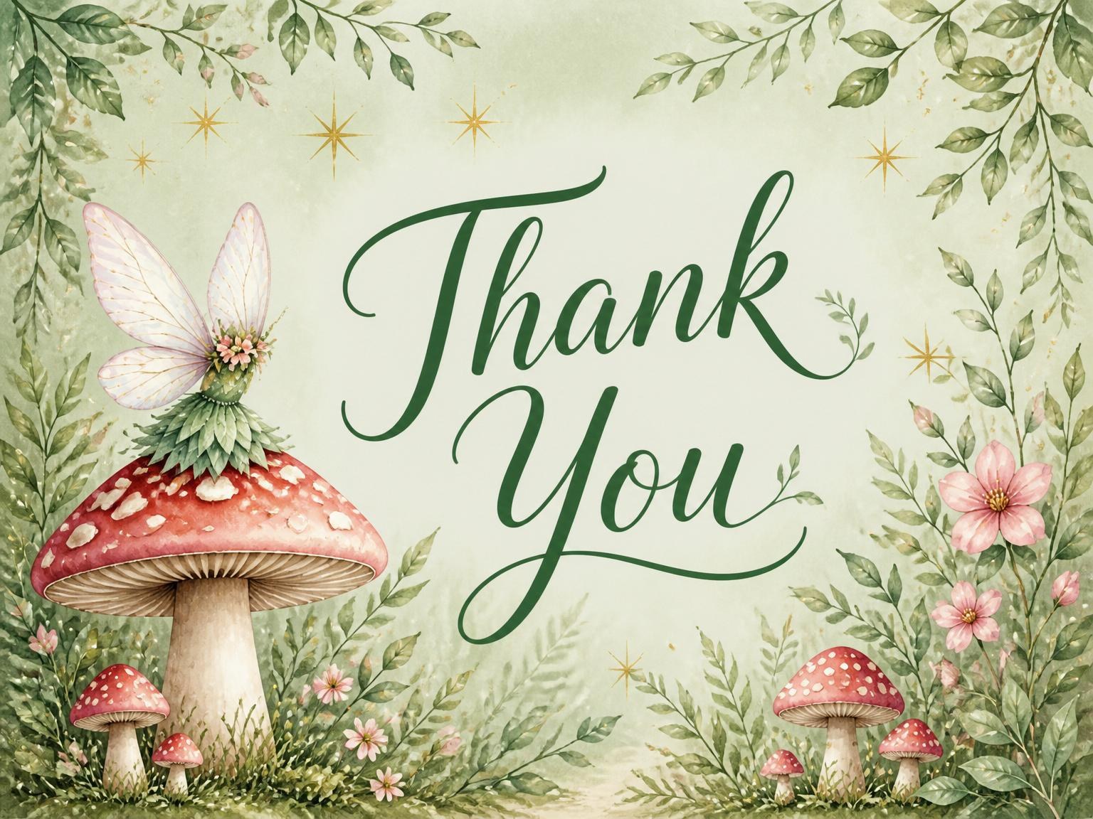 The matching thank-you card for the Sage Watercolor Fairy 5th Birthday invitation