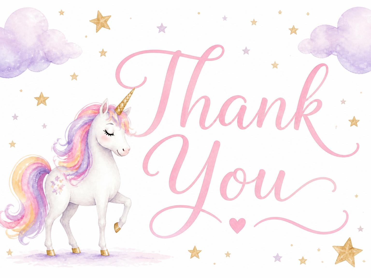 The matching thank-you card for the Watercolor Unicorn 6th Birthday Invitation invitation
