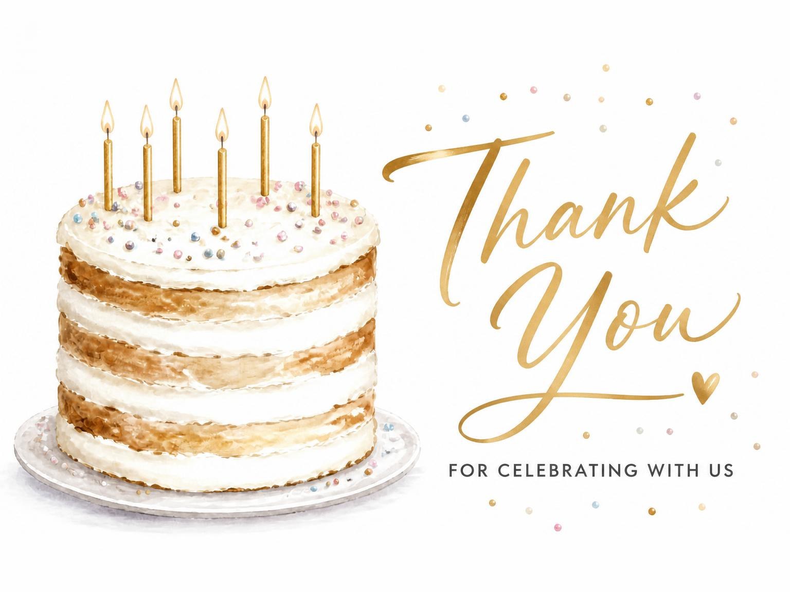 The matching thank-you card for the Watercolor Naked Cake 20th Birthday invitation