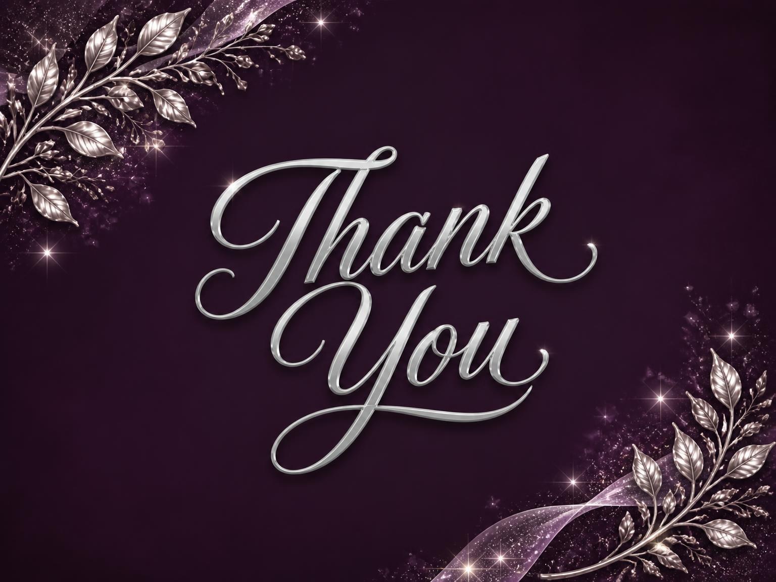 The matching thank-you card for the Plum and Silver 40th Birthday Invitation invitation