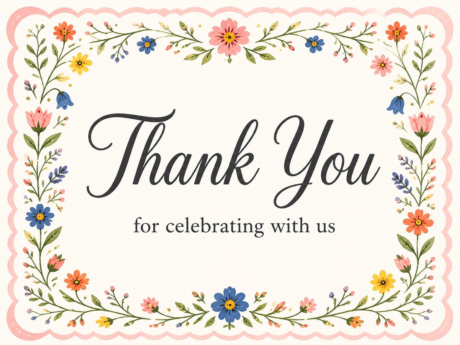 The matching thank-you card for the Pink Scallop Wildflower 21st Birthday Invitation invitation
