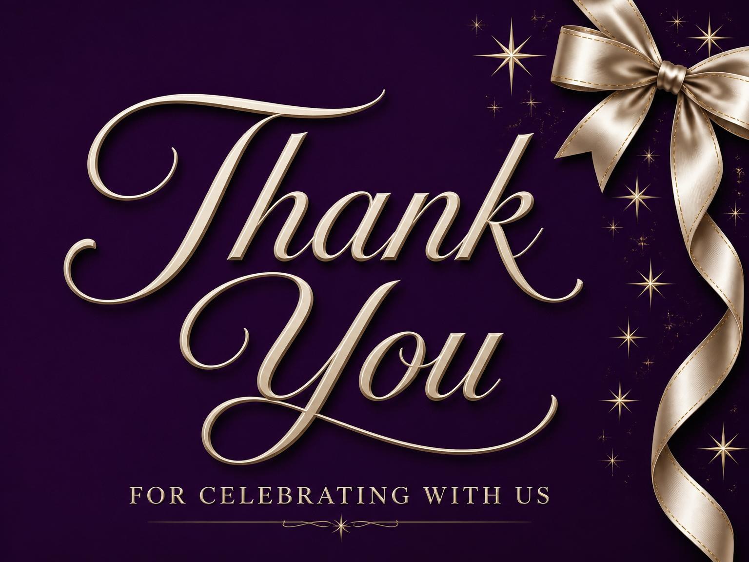 The matching thank-you card for the Royal Purple Gold Ribbon 40th Birthday invitation