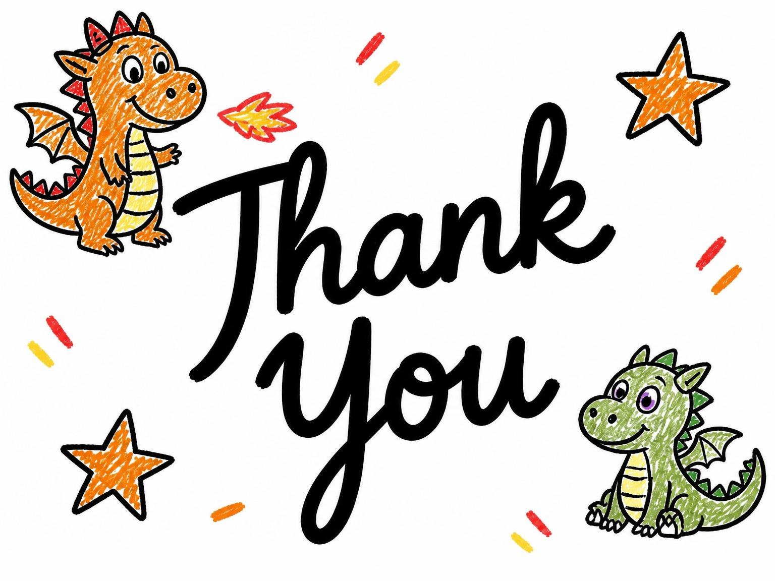 The matching thank-you card for the Orange and Green Dragon 2nd Birthday invitation