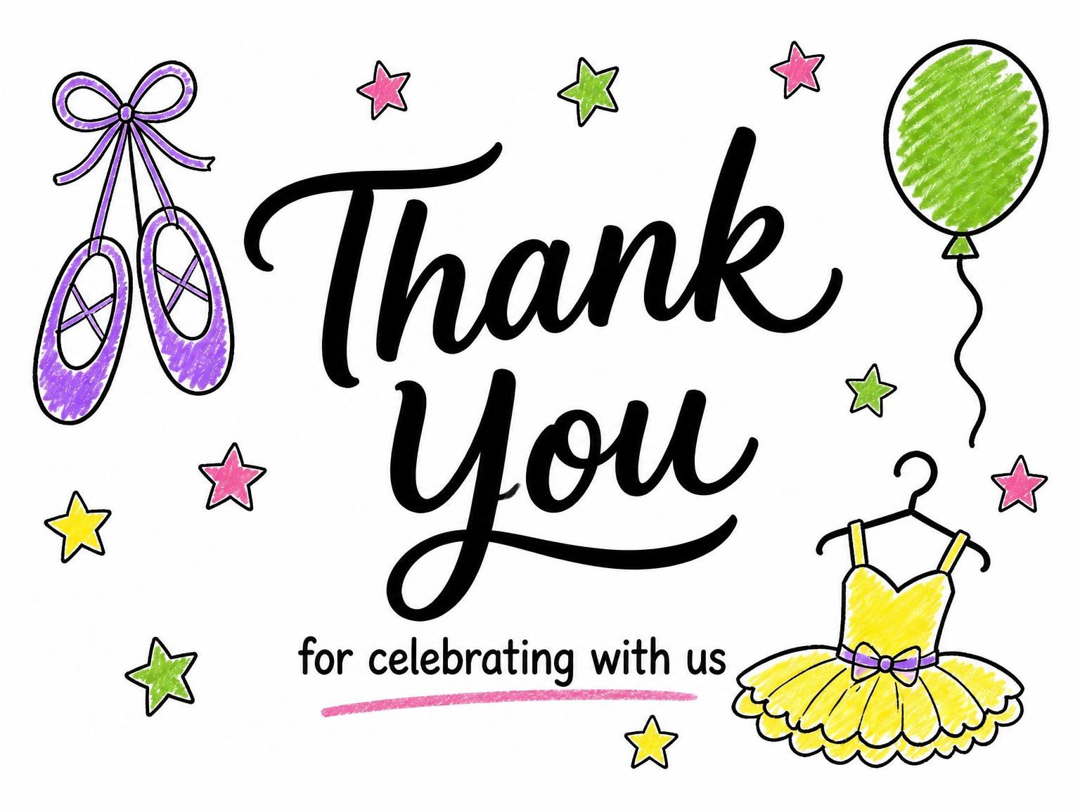 The matching thank-you card for the Crayon Ballerina Tutu 3rd Birthday invitation