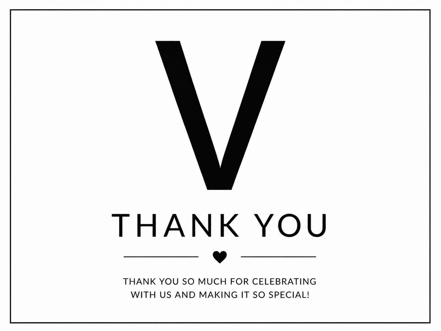 The matching thank-you card for the Monochrome Initial 13th Birthday Invitation invitation