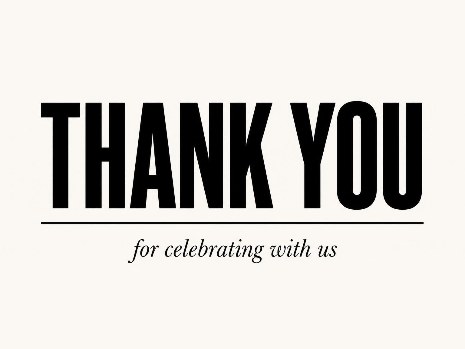 The matching thank-you card for the Cream Black Typographic Birthday Invitation invitation