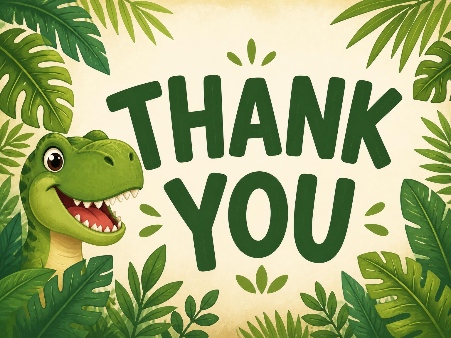 The matching thank-you card for the Dino Stomp Jungle Birthday Celebration invitation