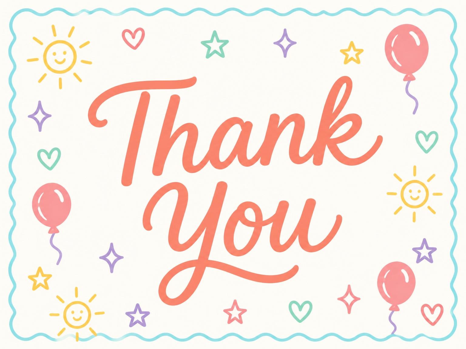 The matching thank-you card for the Pastel Hand-Drawn Icon 1st Birthday Invitation invitation