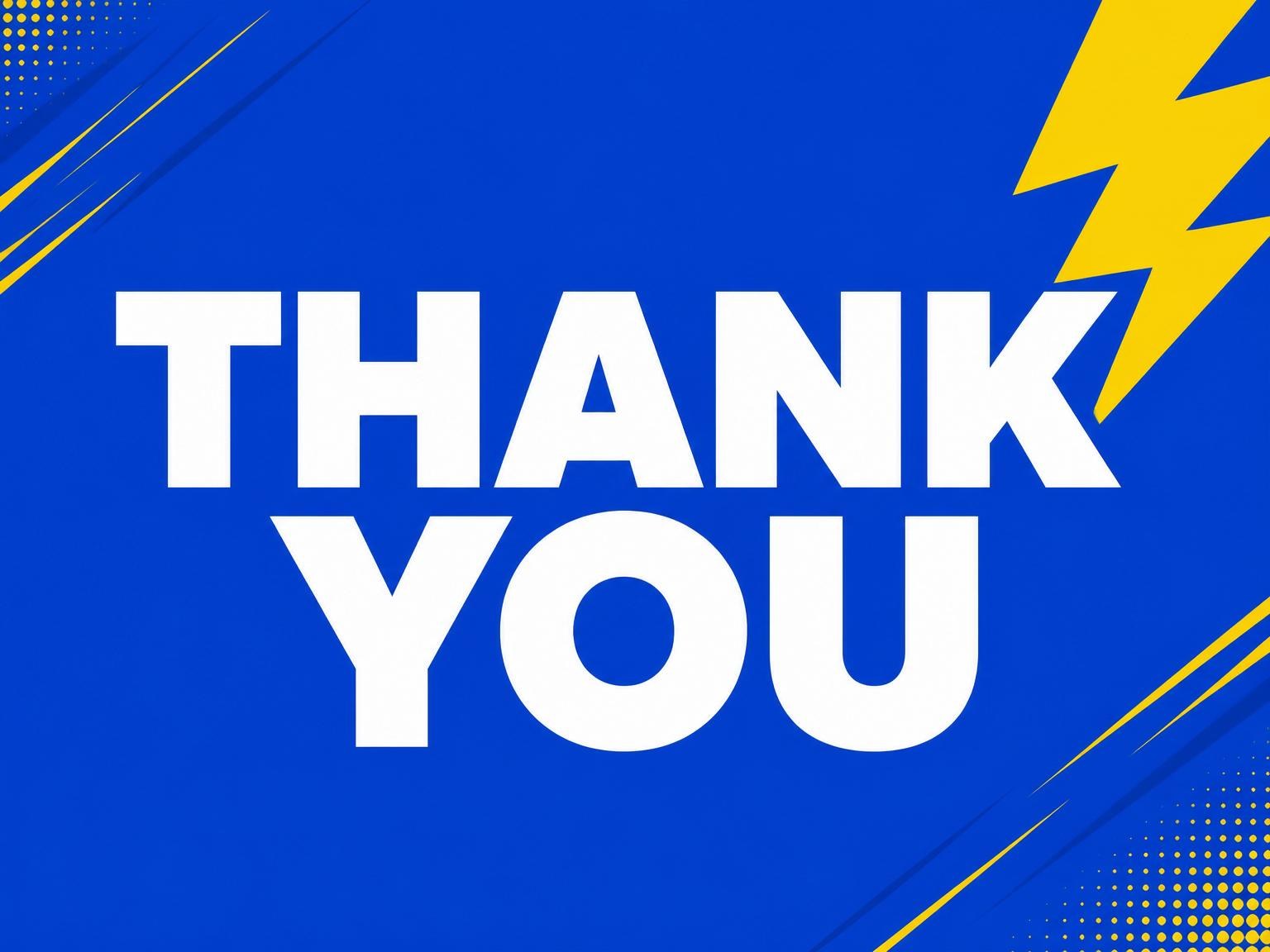 The matching thank-you card for the Blue Yellow Lightning 13th Birthday invitation