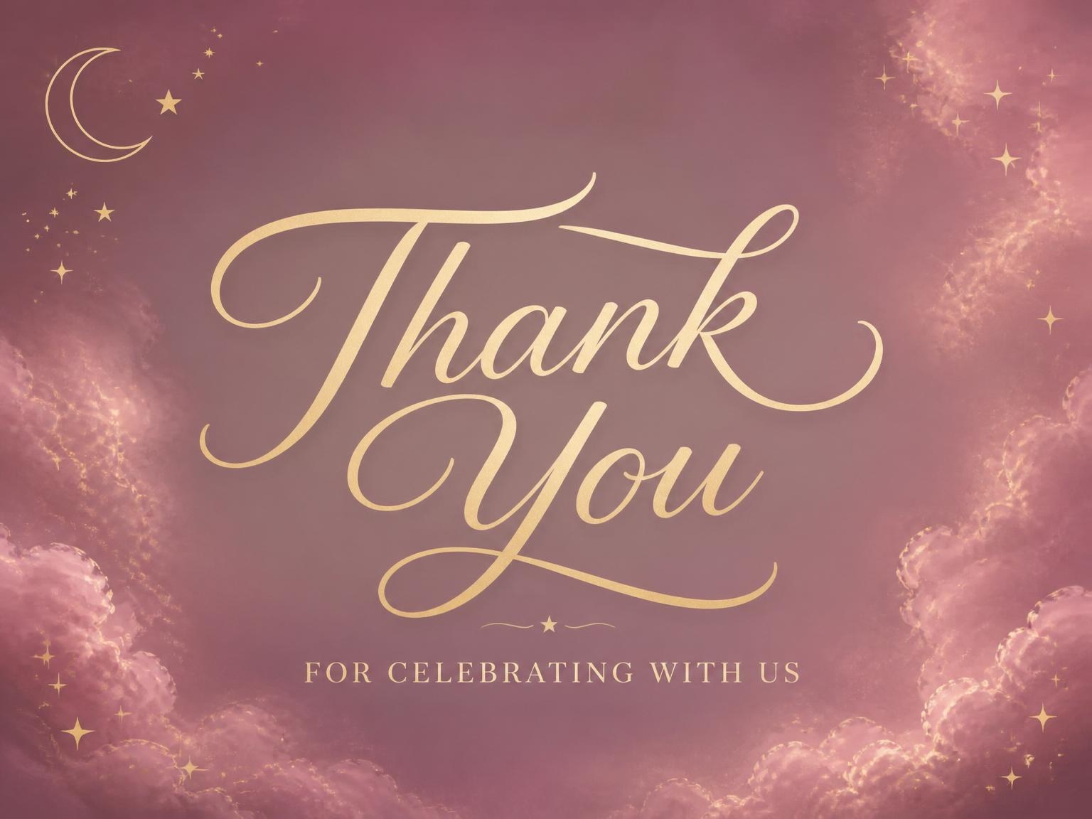The matching thank-you card for the Dusty Rose Gold Moon 30th Birthday invitation
