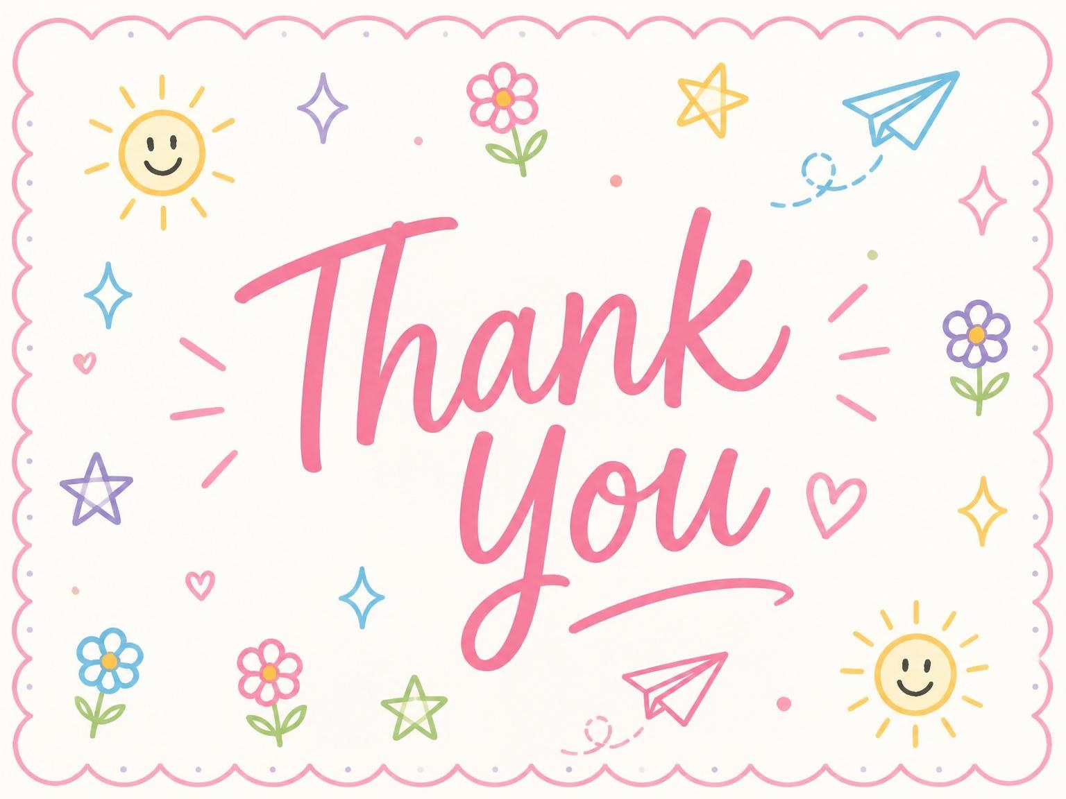 The matching thank-you card for the Colorful Doodle Scalloped 5th Birthday Invitation invitation