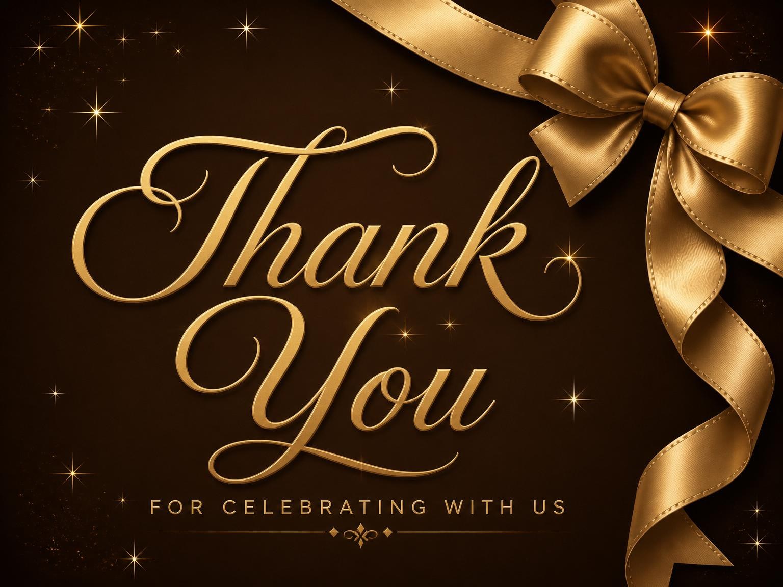 The matching thank-you card for the Gold Ribbon Dark Chocolate 25th Birthday invitation