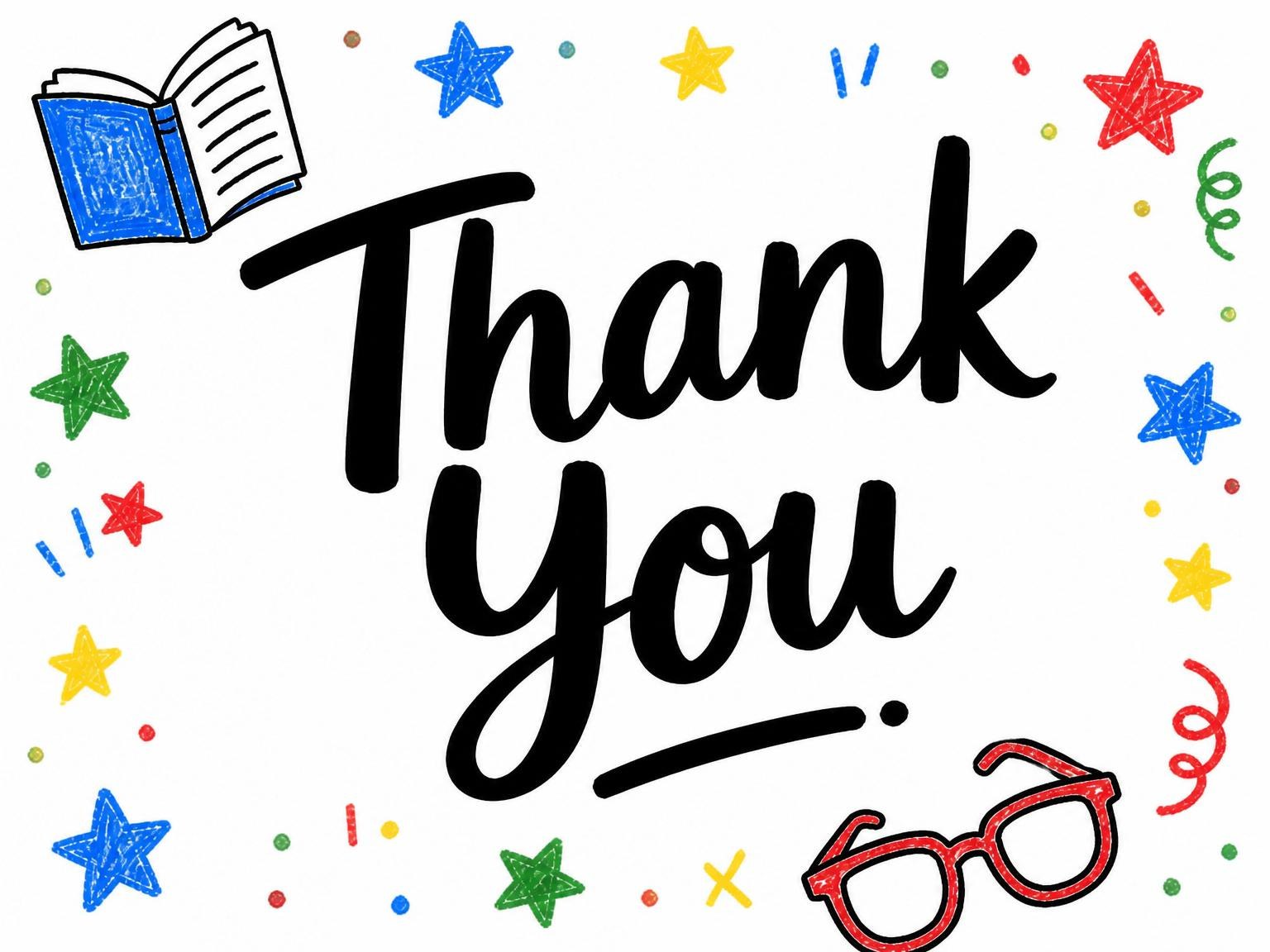 The matching thank-you card for the Crayon Library Star 9th Birthday invitation