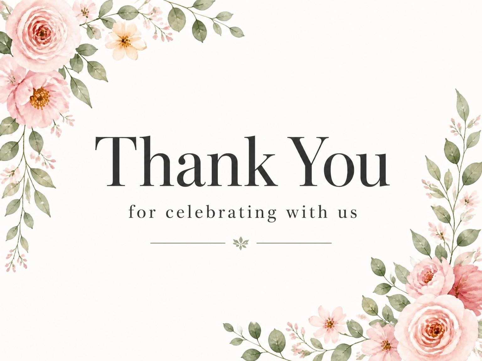 The matching thank-you card for the Blush Watercolor Floral 40th Birthday invitation