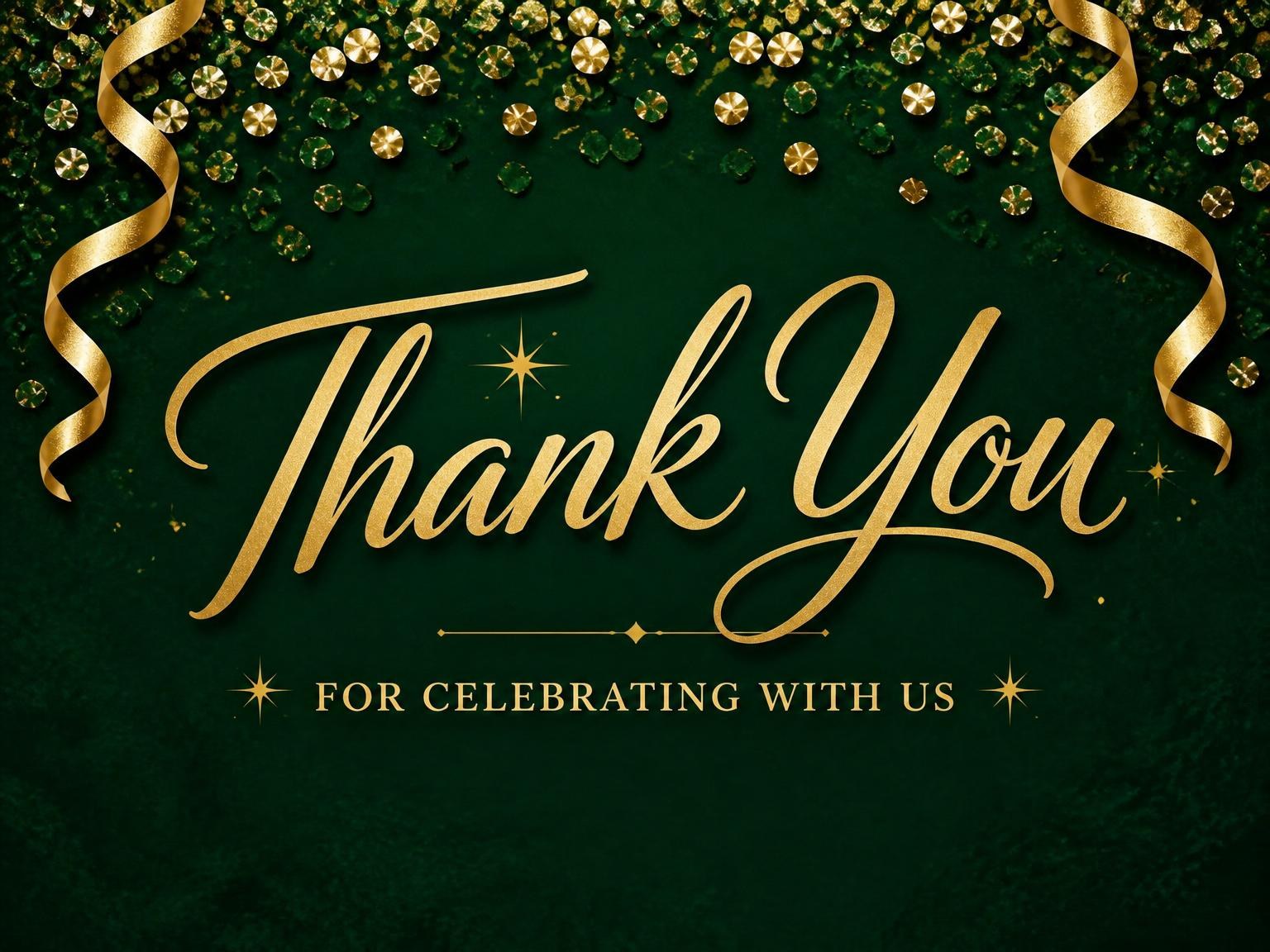 The matching thank-you card for the Emerald Gold Confetti 50th Birthday invitation