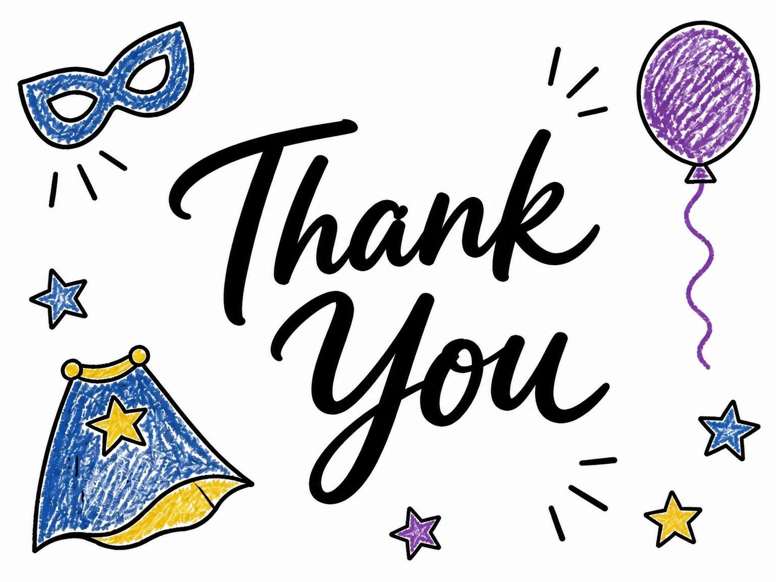 The matching thank-you card for the Crayon Superhero 2nd Birthday invitation