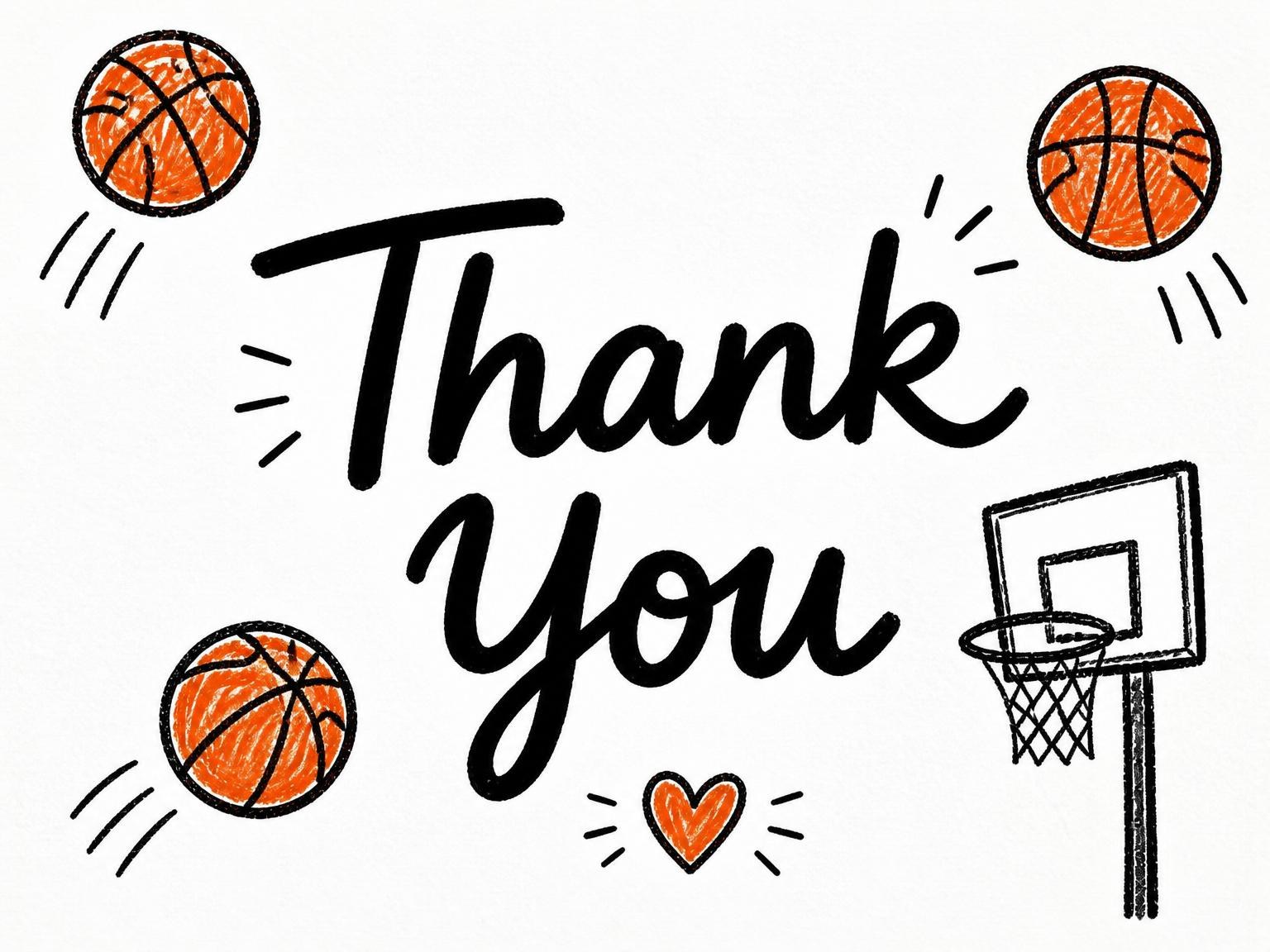 The matching thank-you card for the Basketball 4th Birthday Invitation invitation