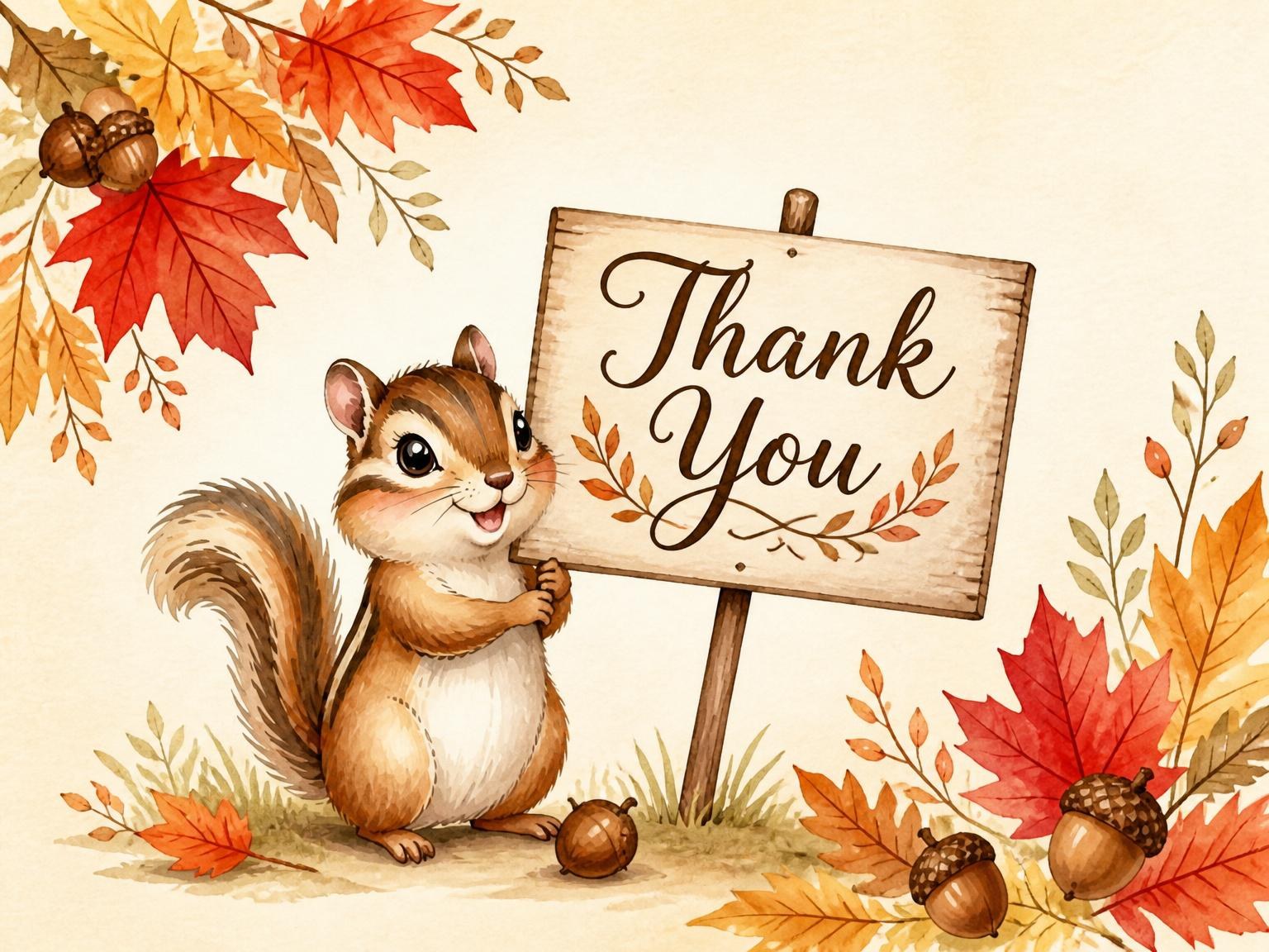 The matching thank-you card for the Watercolor Chipmunk Autumn 2nd Birthday invitation