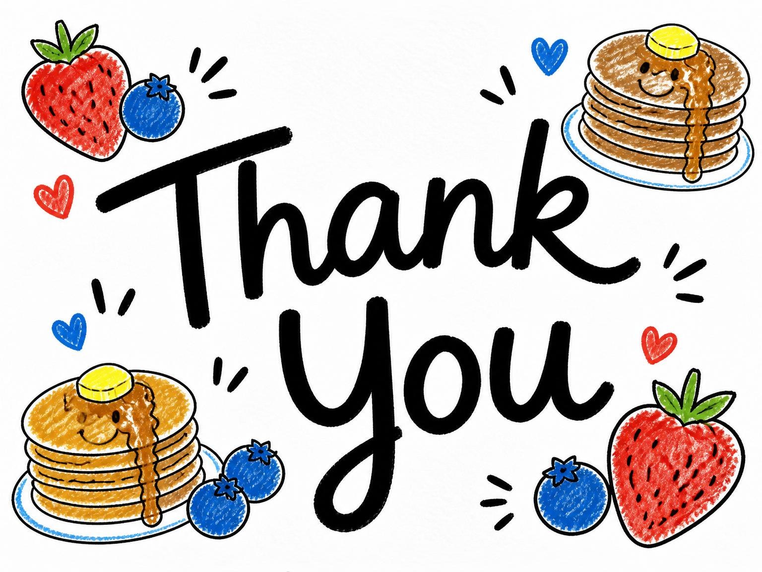 The matching thank-you card for the Crayon Pancake 10th Birthday Invitation invitation