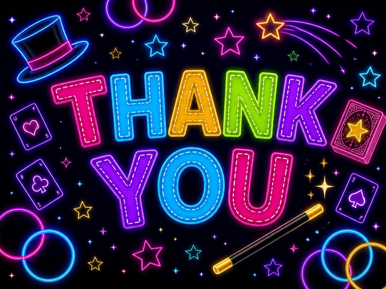 The matching thank-you card for the Neon Magic Show 3rd Birthday Invitation invitation