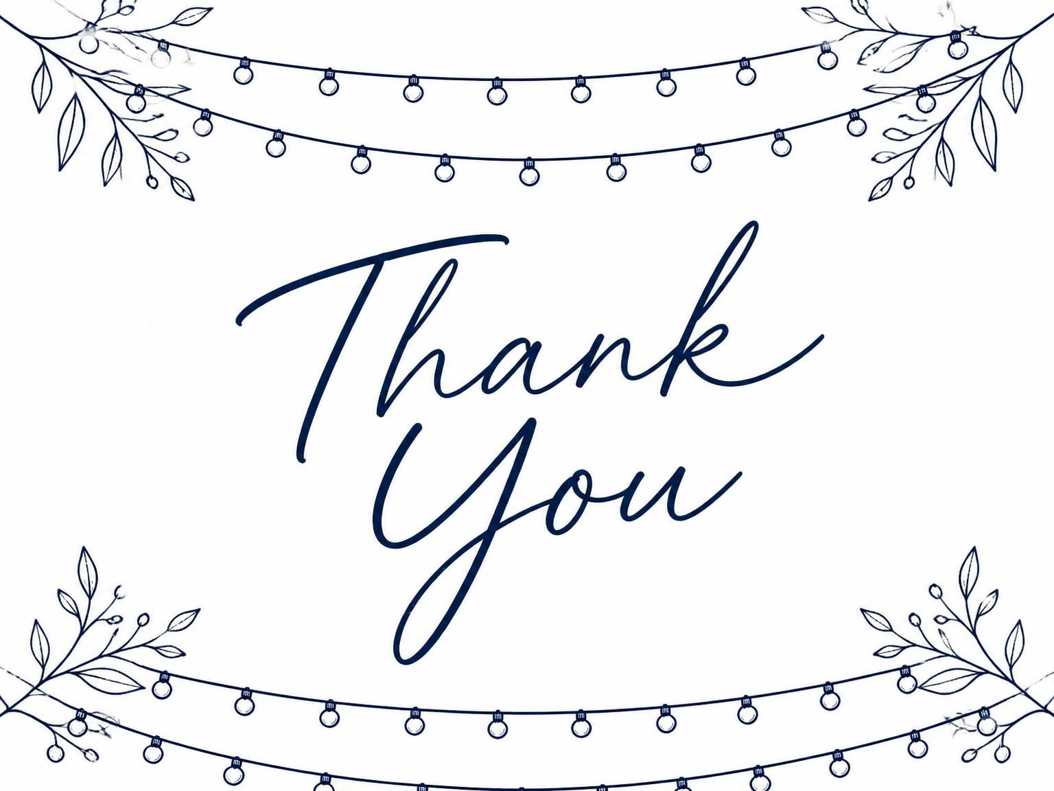 The matching thank-you card for the Navy Line Art String Light 25th Birthday invitation