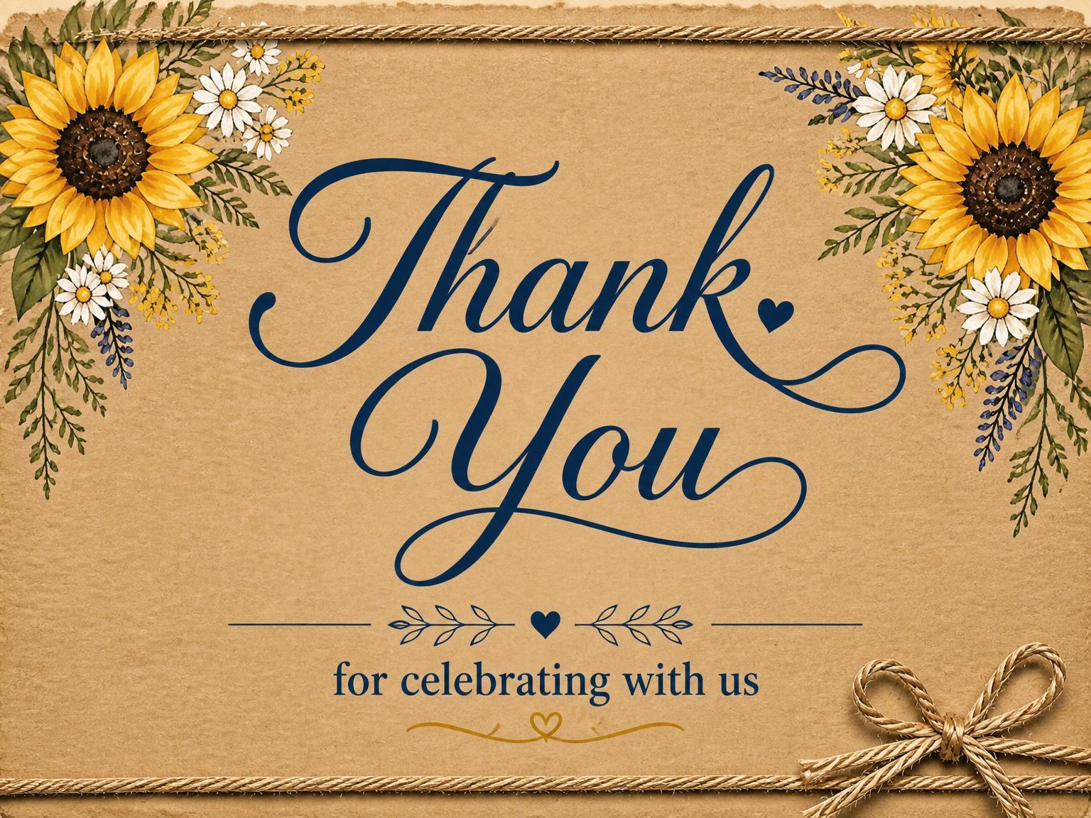 The matching thank-you card for the Rustic Sunflower Garden Bridal Shower invitation