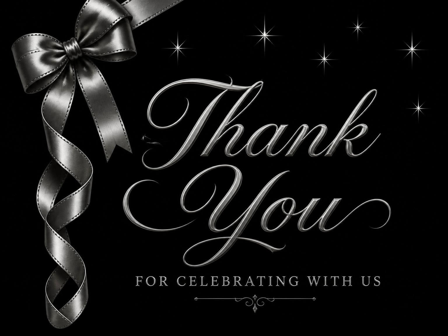 The matching thank-you card for the Silver Ribbon 80th Birthday Invitation invitation