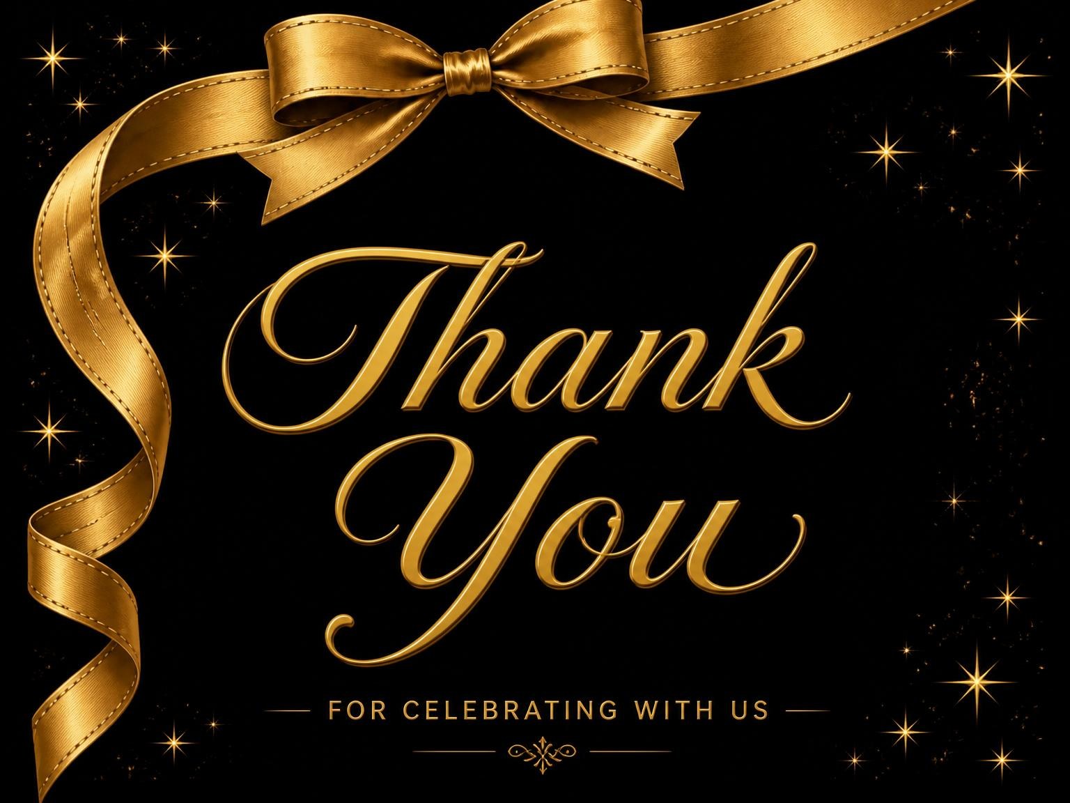 The matching thank-you card for the Gold Satin Ribbon 25th Birthday invitation