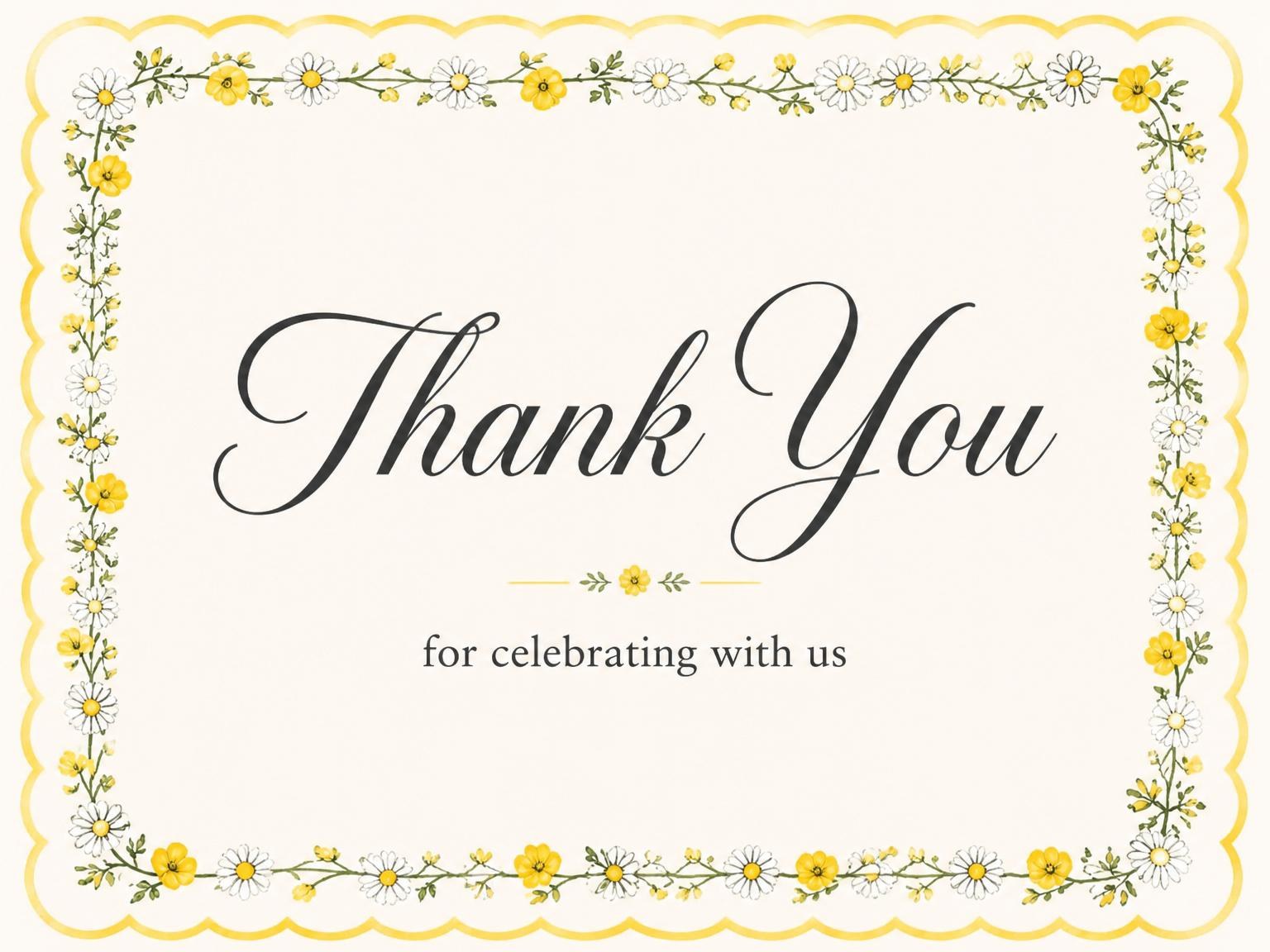 The matching thank-you card for the Cream Wildflower Buttercup 60th Birthday invitation