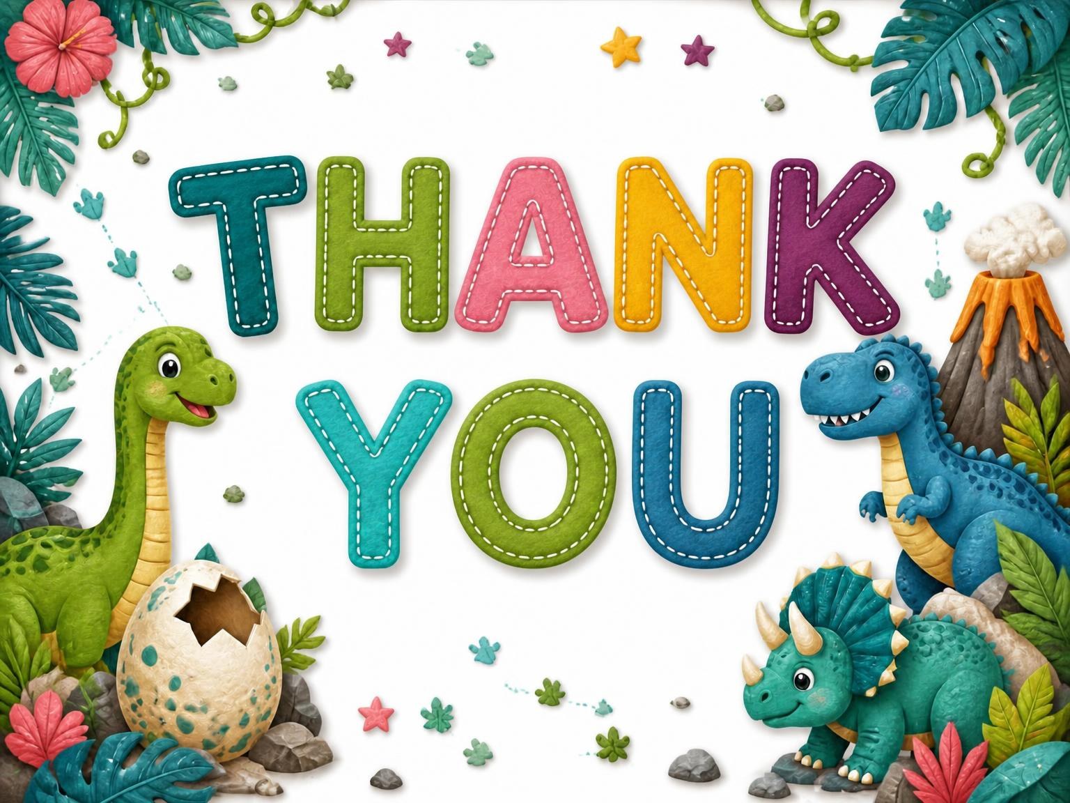 The matching thank-you card for the Stitched Dinosaur 5th Birthday Invitation invitation