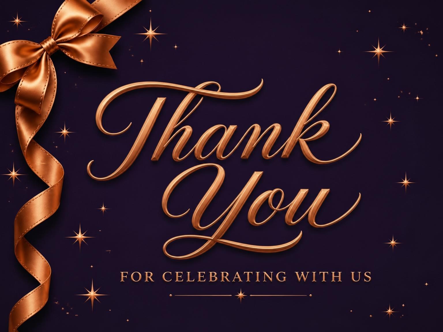 The matching thank-you card for the Copper Ribbon Deep Violet Birthday invitation