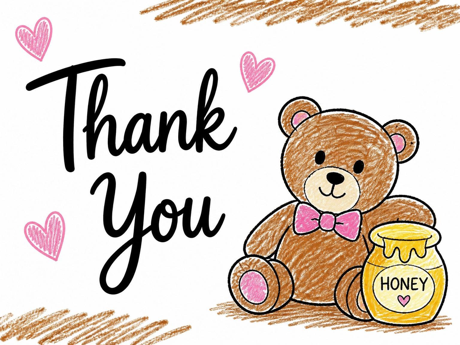 The matching thank-you card for the Crayon Teddy Bear 6th Birthday invitation